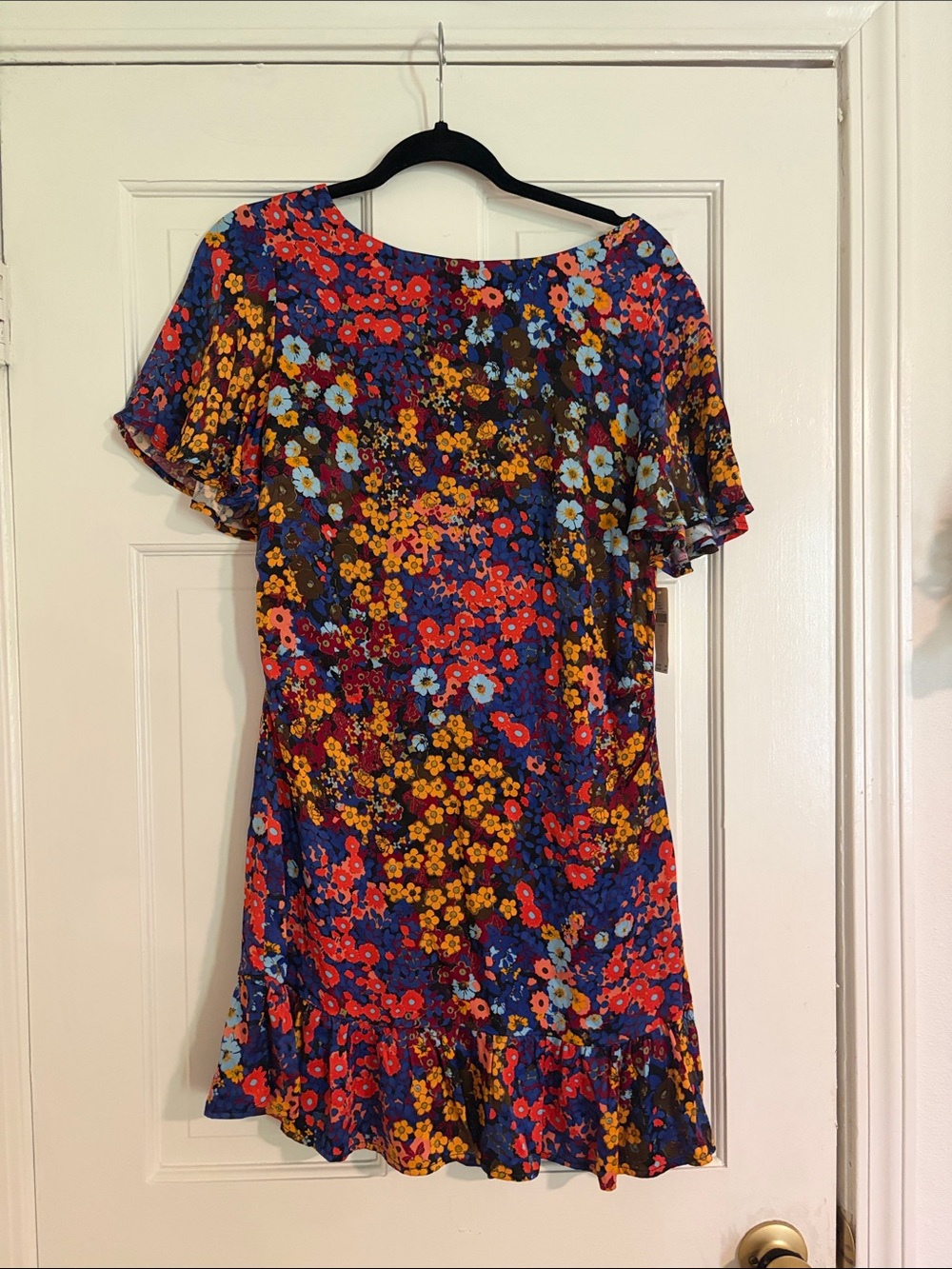 Anthropologie Navy Floral Ruffle-Hem Shift Dress